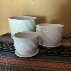 3pc White Ceramic Pots Planters 