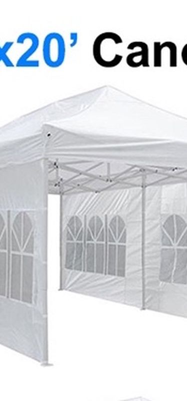 $210 (new in box) large heavy-duty 10x20ft canopy pop up tent with side walls instant shade carry bag rope stake