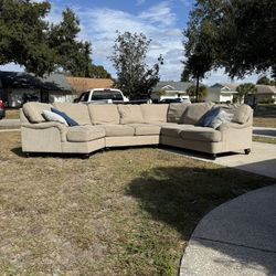 Large Beige/Gray Sectional Sofa Couch