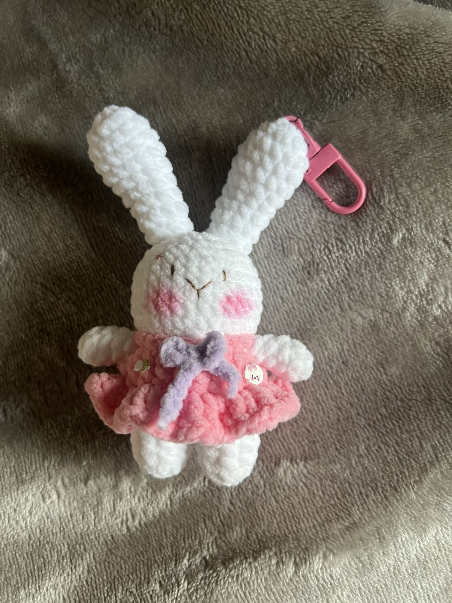 Handmade Crochet Pink Bunny Keychain