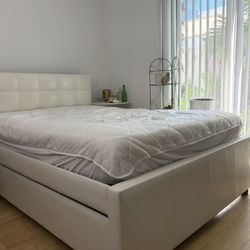 Queen Bed w Mattress Pull-Out Twin - Cama Doble moderna con colchón cama nido individual extraíble 