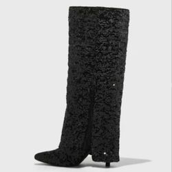 Black Abba Sequin Foldover Tall Boots Size 7.5