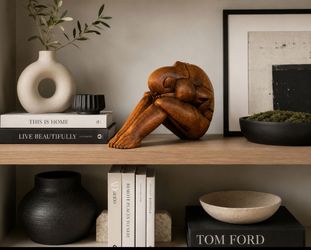 Indonesian Suar Wood "Weeping Buddha" , "Shy Man" Sculpture