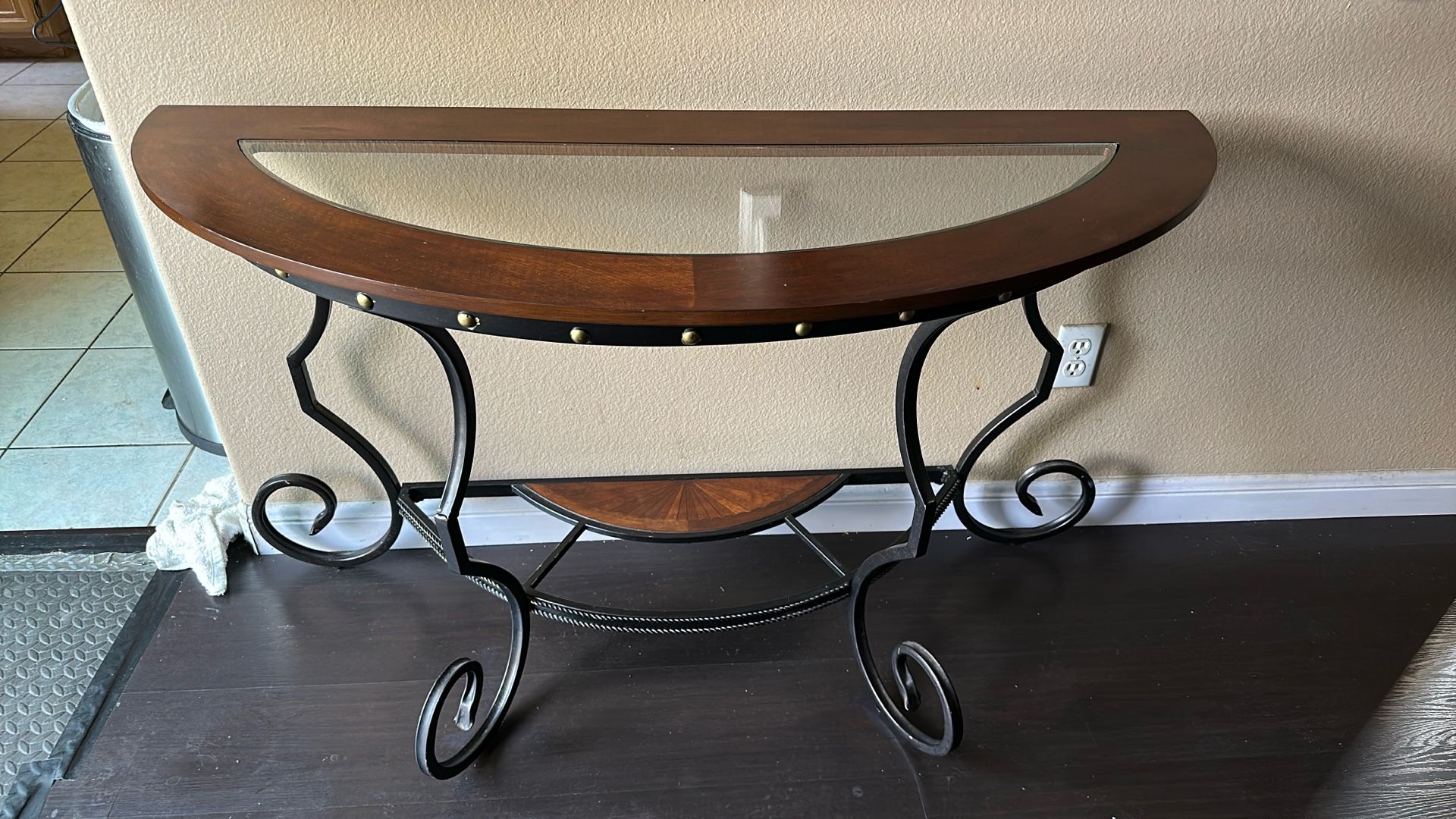 Walnut Wooden Half Round Console Table