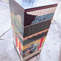 Chinese Hand Carved and Painted Black Lacquer Pedestal