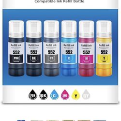 552 Ink Refill Bottle Replacement for Epson 552 Ink Bottles Ecotank 6 Pack Work for Epson 8550 Ecotank Printer, Ecotank Photo ET 8500 ET 8550 ET-8500 