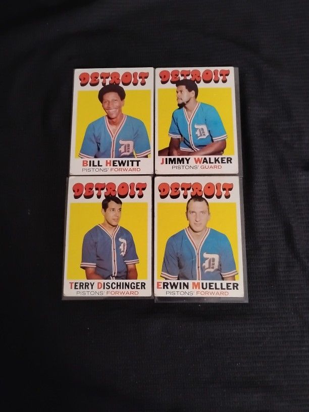 Lot Of 4 Vintage Old 1970's Detroit Pistons Basketball Cards - Bill Hewitt, Jimmy Walker