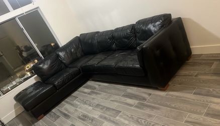 Black Leather Couch + Ottoman