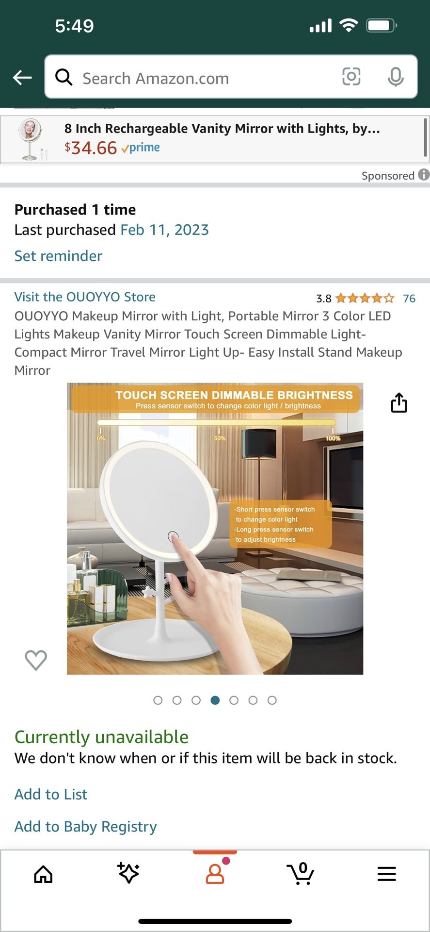 Travel Portable Plastic LED Rechargeable Light Up Mirror
