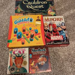 Great Kid Board Games- Sherlock, Rat- At- Cat, Marvel Munchkin, Gobblet Gobblers, Cauldron Quest