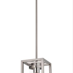 Modern Pendant Light in Brushed Nickel Finish, Single Light Metal Open Cage Hanging Light Fixtures Ceiling with Clear Glass Shade, Small Chandelier fo