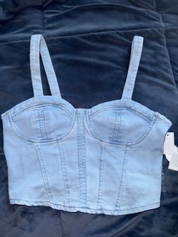 Light blue denim corset crop top