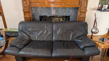 2 Black Leather Loveseats