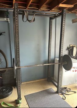 Rogue RML-3 Rack + Barbell + 370 lbs Weights