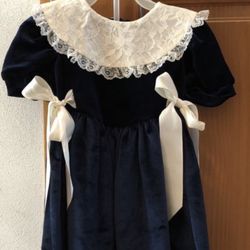 Navy and Cream Girl’s Christmas Dress - Size 3T