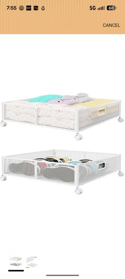 Under Bed Storage Containers with Wheels - Shoe Storage Organizer Drawer, Tool-free Assembly Metal Underbed Storage Containers for Bedroom Clothes, Sh