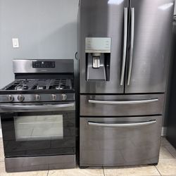 Samsung french door refrigerator &. Samsung 5 burner gas range set Black stainless steel 