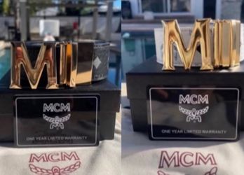 MCM Belt with Gold M Buckle