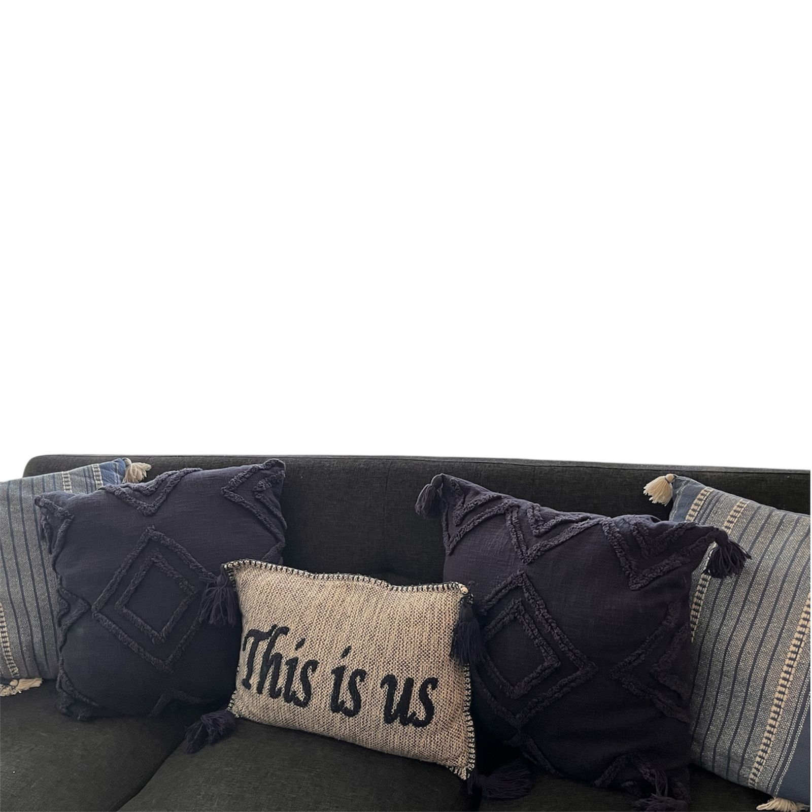 Set of 5 Decorative Throw Pillows – “This is Us” Accent & Textured Navy Collection