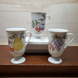 Vintage Set of 3 Fruit Designed Footed Cups