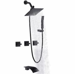 Brand New 3 Handles Tub Shower Faucet, Bathtub Shower Faucet Set with Tub Spout, Matte Black