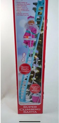 PINK SANTA CLIMBING LADDER XMAS TREE DECOR