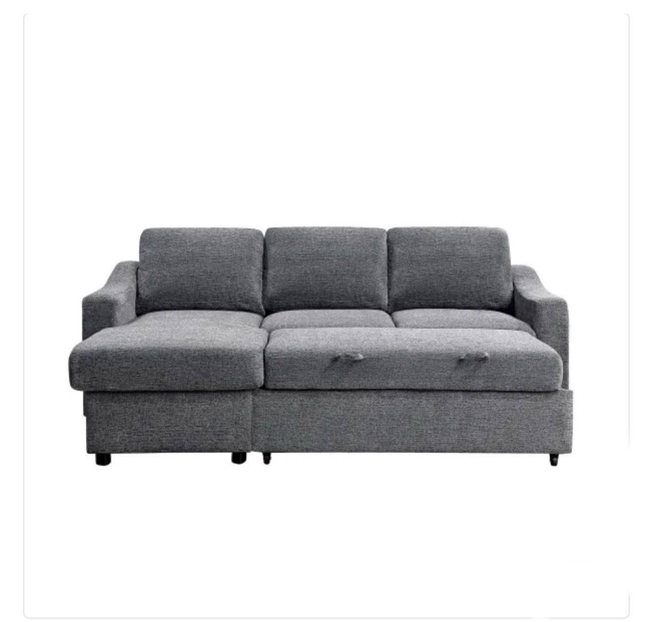 Coddle Aria Fabric Sleeper Sofa with Reversible Chaise and Storage, Gray