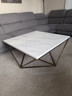 Gold Metal Stainless Steel Coffee Table Marble-effect plastic