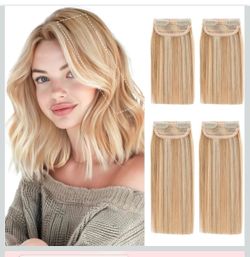 2 Pcs Short Hair Extensions Clip in Human Hair 6 Inch 20g Hairpiece Human Hair Toppers for Women With Thinning Hair Adding Hair Volume-#12P613 Golden 