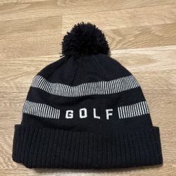 Nike Golf Black Adult One Size Fleece Winter Beanie Cap Hat Pom Spell Out Logo