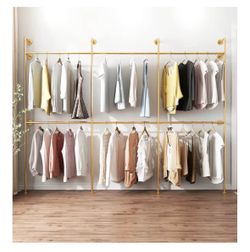 Gold Wall Mounted Industrial Clothing Rack