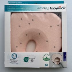 NEW - Babymoov Lovenest Organic Baby Head Support - Flat Head Pillow - Pink