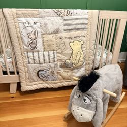 Winnie The Pooh Nursery Quilt & Eeyore Rocking Horse
