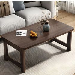 Folding Coffee Table, Japanese Floor Center Table, Low Tea Table for Sitting on The Floor, Portable Tatami End Table, No Assembly Required(Walnut 39/5