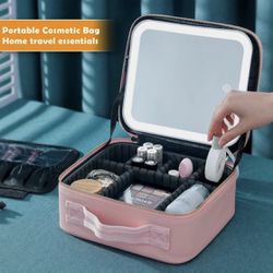 Preorder Makeup Bag with Mirror and Light Travel Makeup Train Case Cosmetic Bag Organizer Portable Artist Storage Bag with Adjustable