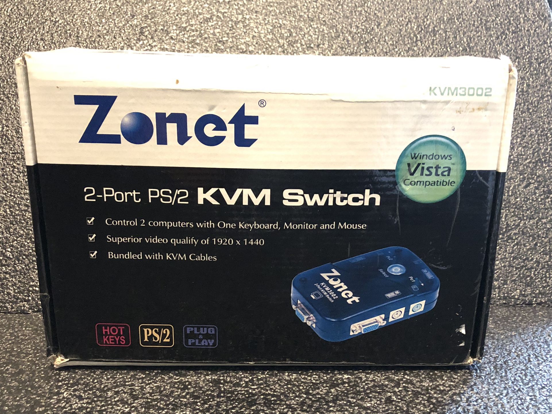 Zonet 2 Port KVM Auto Switch - Control 2 Computers from 1 Keybord Monitor Mouse