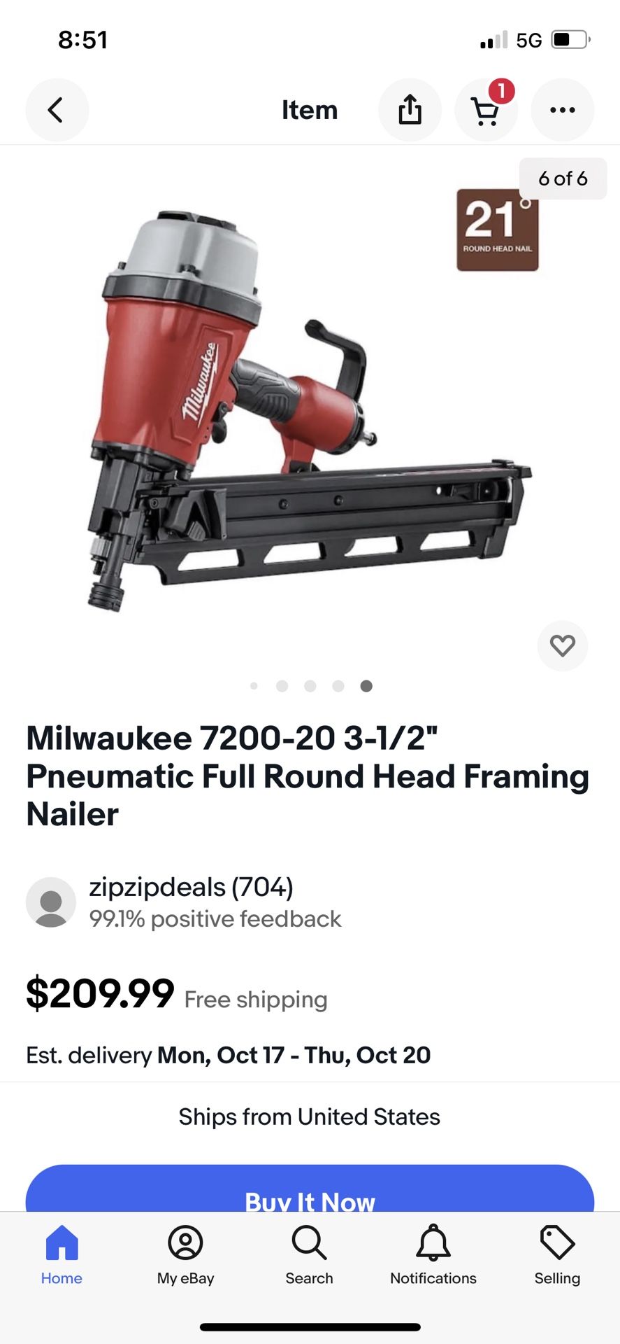 Milwaukee 7200-20 3-1/2" Pneumatic Full Round Head Framing Nailer
