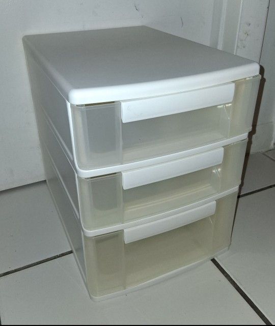 small 3 drawer white plastic organizer $10 FIRM