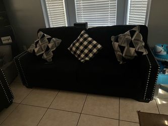 Black Velvet Sofa with Nailhead Trim