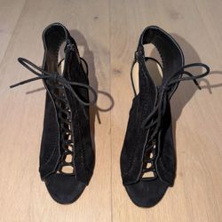 Via Spiga black suede lace up heels
