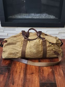 J.Crew Abingdon Waxed Cotton Canvas Leather Holdall Duffel Bag Olive Brown