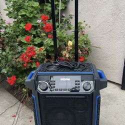 ION Pickup - 100W Water-Resistant Bluetooth Outdoor Speaker with Rechargeable Battery, Karaoke Microphone, Radio, Wheels, Handle & USB Charging