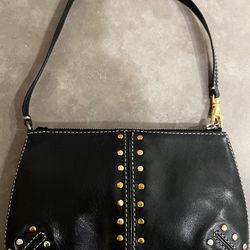 Michael Kors Y2K Black Leather Small Shoulder Bag Mini Wristlet Gold Studs Zip