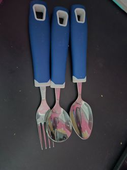 Special Needs Weighted 3 pieces utensil Set Blue Handles