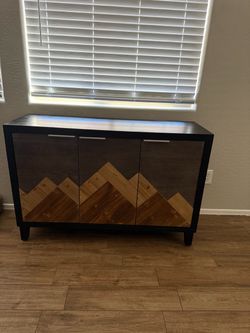 Modern Black Sideboard Cabinet with Wood Inlay