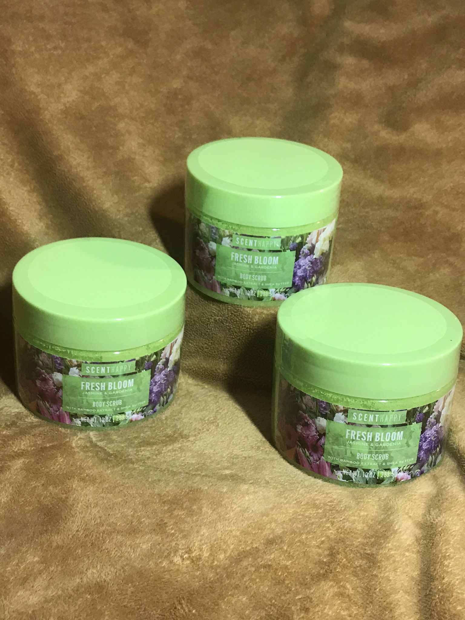 Scent Happy Jasmine & Gardenia Fresh Bloom Body Scrub 10oz. 3 Lot Jars
