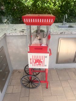 Nostalgia Popcorn Maker Machine - Professional Cart With 2.5 Oz Kettle Makes Up to 10 Cups - Vintage Popcorn Machine Movie Theater Style - Red & White