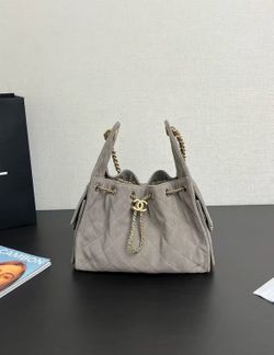 Gold buckle diamond metal leather chain chain suede leather handbag shoulder bag small size women's gray