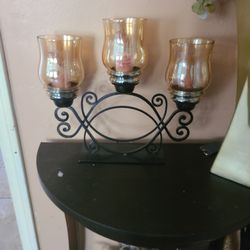 Candelero De  Metal Y Vidrio 