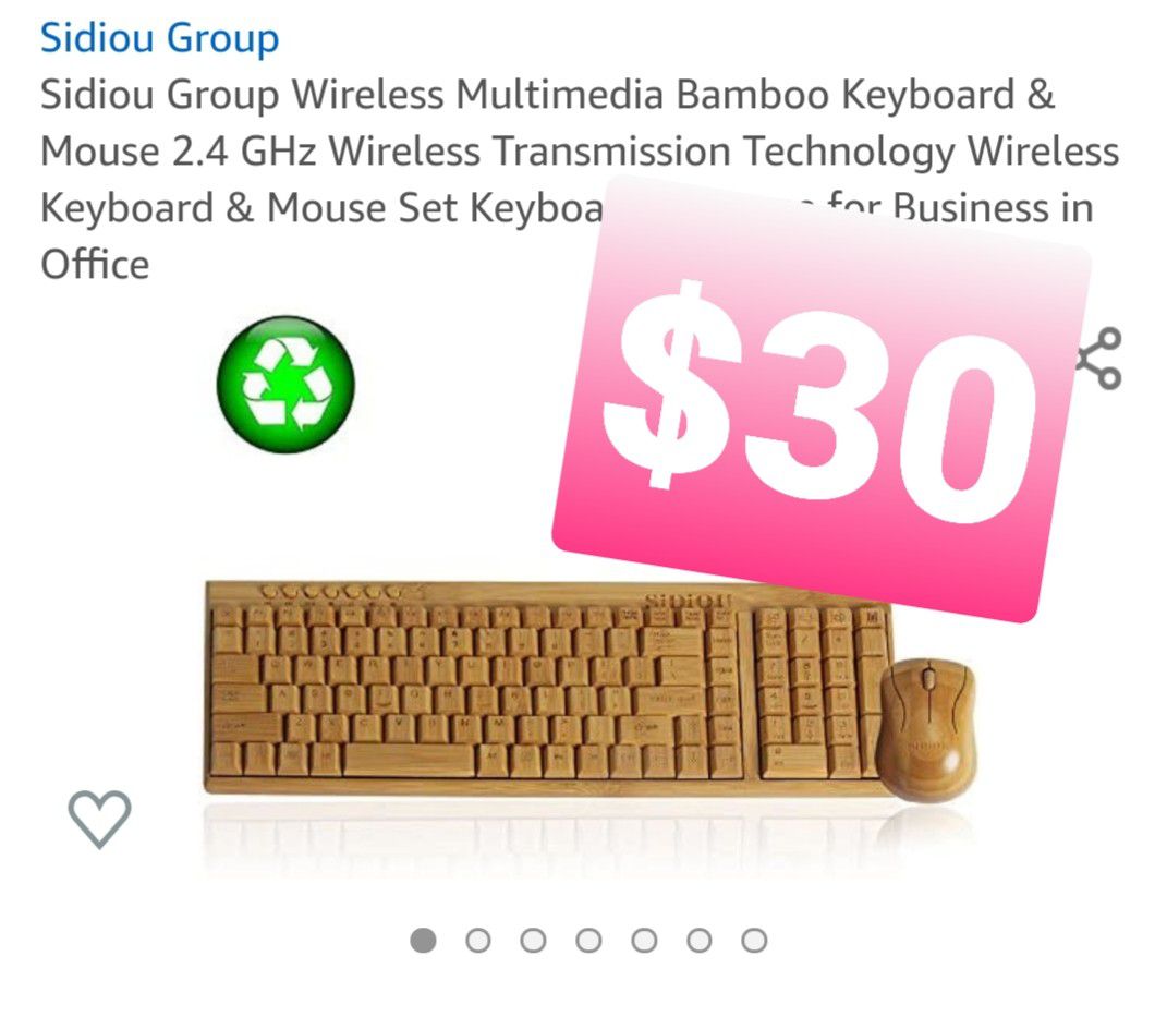 Sidiou Group Wireless Multimedia Bamboo Keyboard & Mouse, teclado